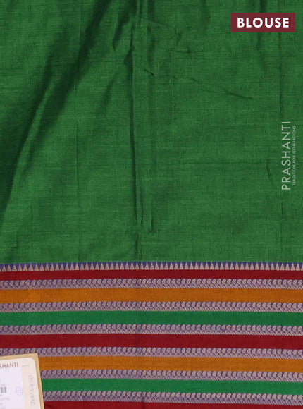 Narayanpet cotton saree light green and maroon with plain body and thread woven border