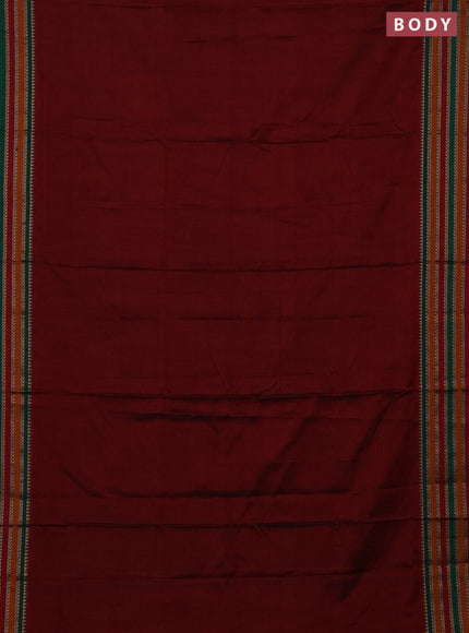 Narayanpet cotton saree maroon and green   with plain body and thread woven border