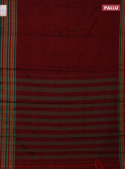 Narayanpet cotton saree maroon and green   with plain body and thread woven border