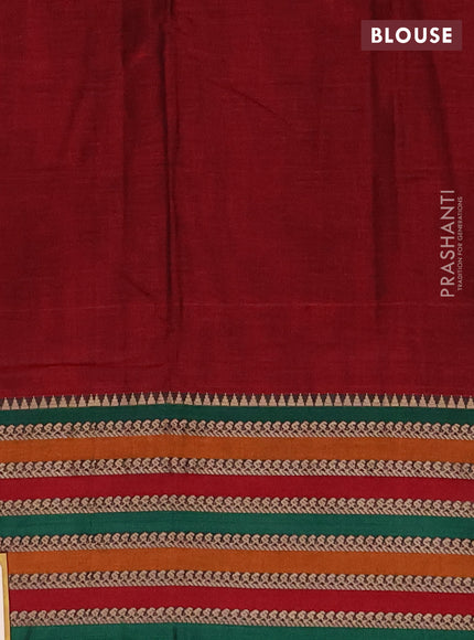 Narayanpet cotton saree maroon and green   with plain body and thread woven border