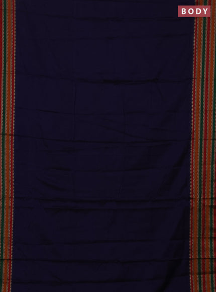 Narayanpet cotton saree navy blue and maroon with plain body and thread woven border