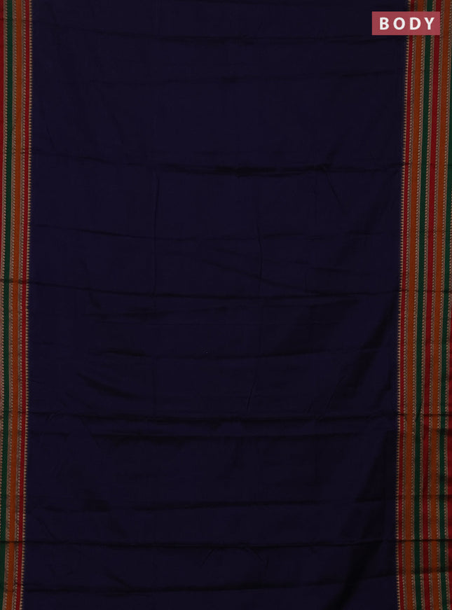 Narayanpet cotton saree navy blue and maroon with plain body and thread woven border