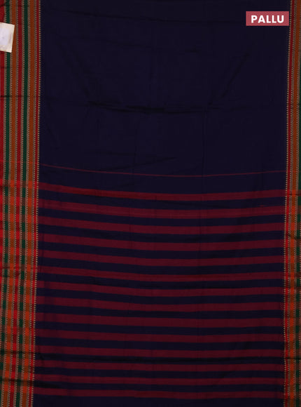 Narayanpet cotton saree navy blue and maroon with plain body and thread woven border