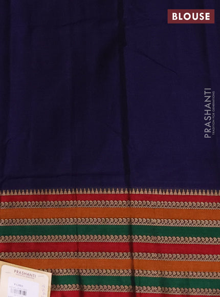 Narayanpet cotton saree navy blue and maroon with plain body and thread woven border