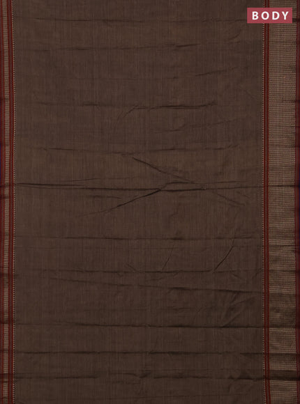 Narayanpet cotton saree chikku shade and violet with plain body and thread woven border