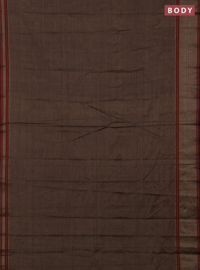Narayanpet cotton saree chikku shade and violet with plain body and thread woven border