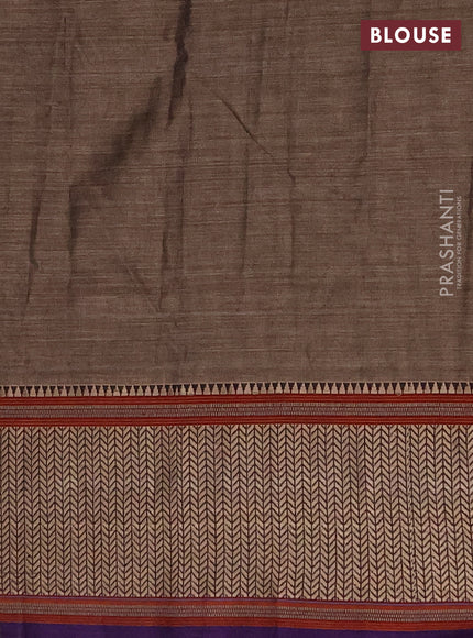 Narayanpet cotton saree chikku shade and violet with plain body and thread woven border