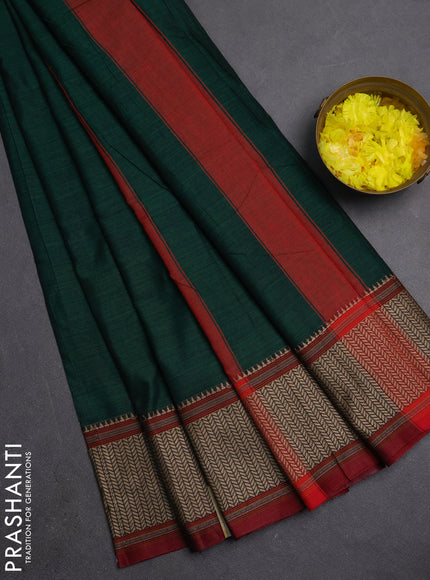 Narayanpet cotton saree green and maroon with plain body and thread woven border