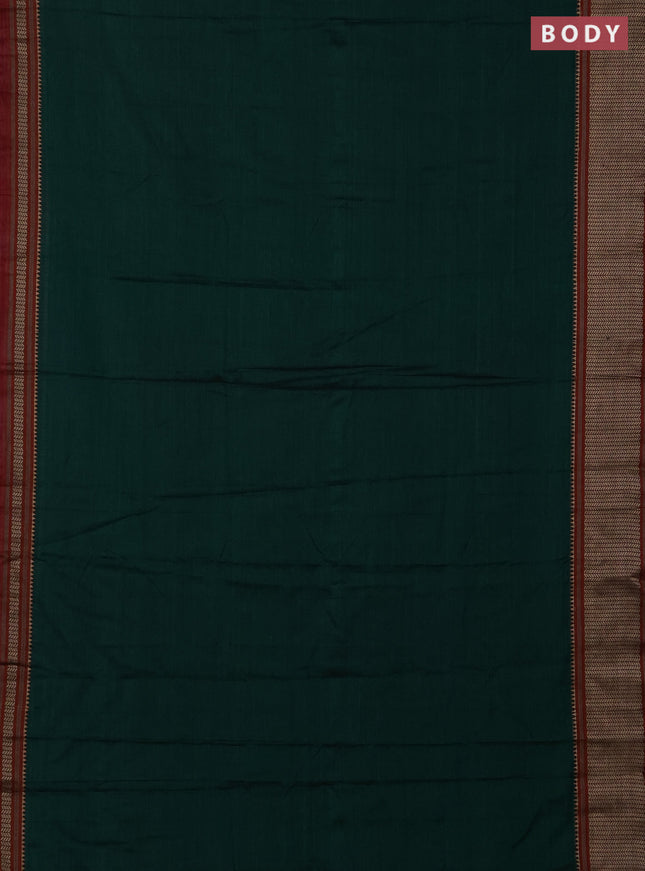 Narayanpet cotton saree green and maroon with plain body and thread woven border