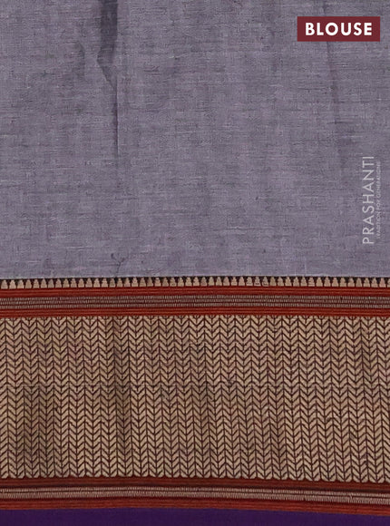 Narayanpet cotton saree grey and violet with pain body and thread woven border