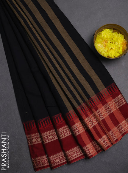 Narayanpet cotton saree black and maroon with plain body and rettapet thread woven border
