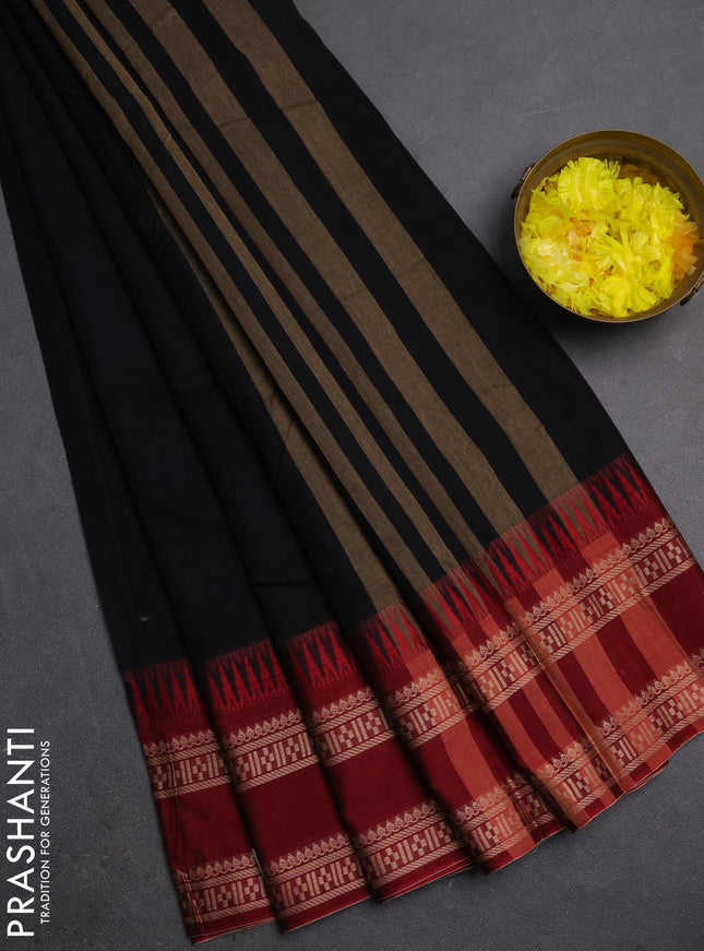 Narayanpet cotton saree black and maroon with plain body and rettapet thread woven border