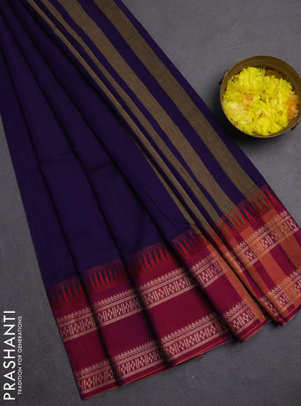 Narayanpet cotton saree violet and magenta pink with plain body and rettapet thread woven border