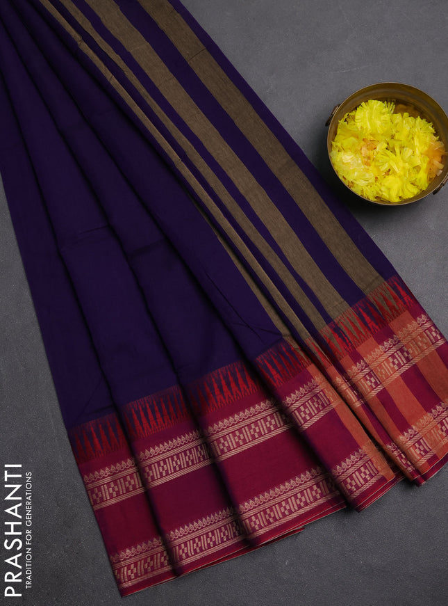 Narayanpet cotton saree violet and magenta pink with plain body and rettapet thread woven border