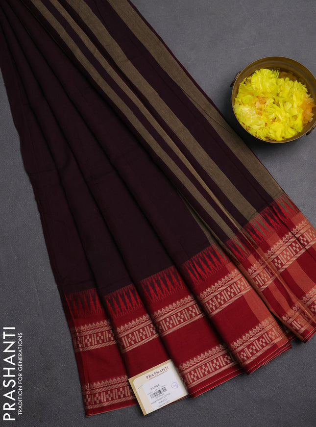 Narayanpet cotton saree deep wine and maroon with plain body and rettapet thread woven border