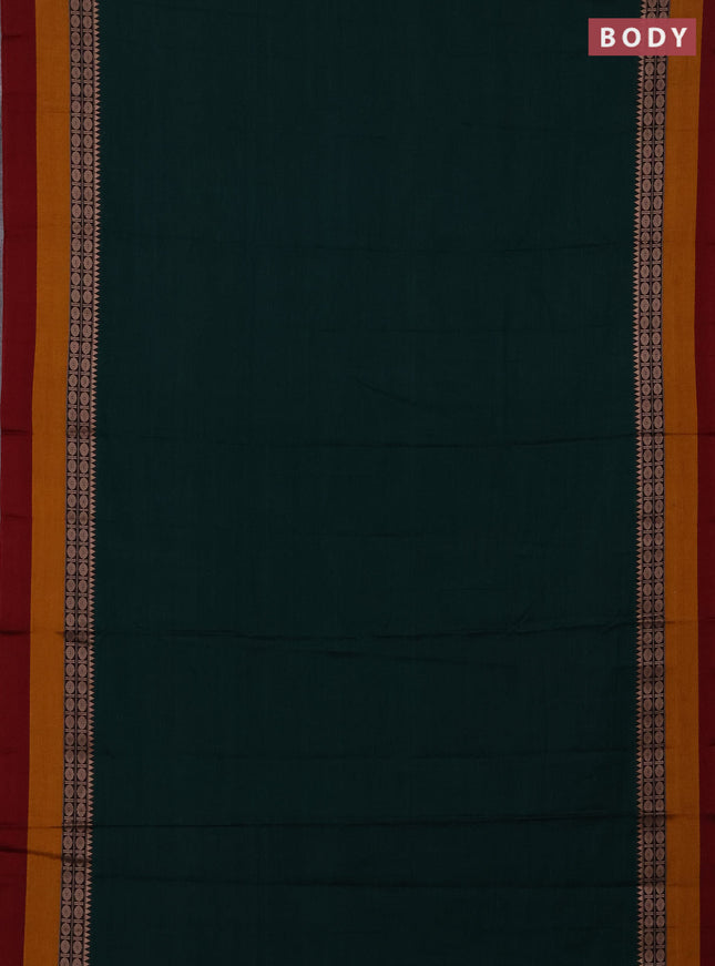 Narayanpet cotton saree green and mustard yellow maroon with plain body and thread woven simple border