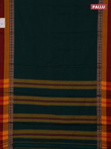 Narayanpet cotton saree green and mustard yellow maroon with plain body and thread woven simple border
