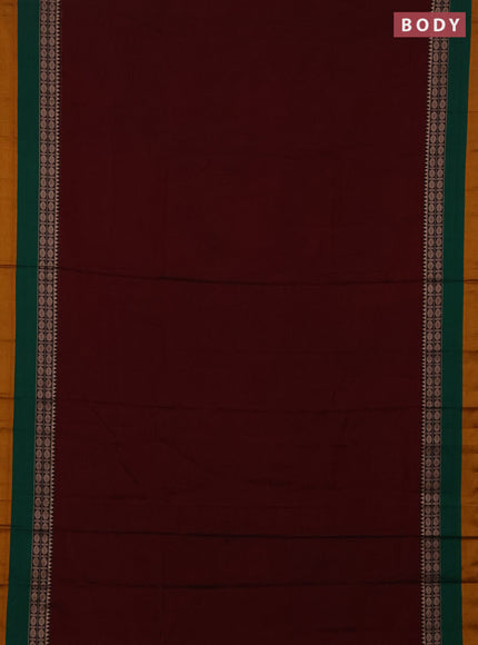 Narayanpet cotton saree deep maroon and green mustard yellow with plain body and thread woven simple border