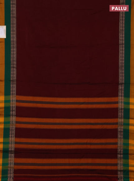 Narayanpet cotton saree deep maroon and green mustard yellow with plain body and thread woven simple border