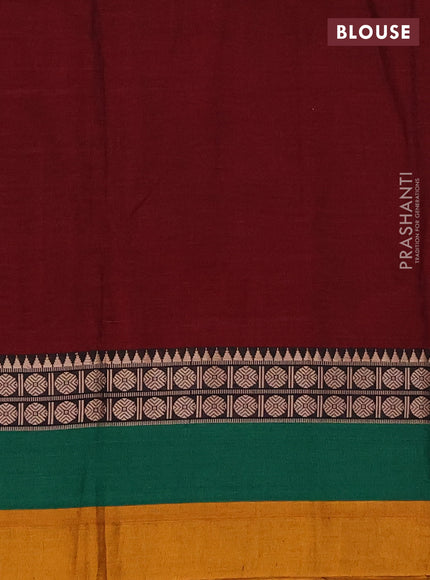 Narayanpet cotton saree deep maroon and green mustard yellow with plain body and thread woven simple border