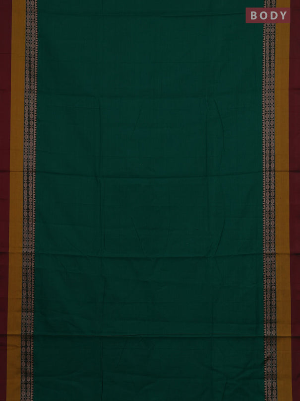 Narayanpet cotton saree green and maroon with plain body and thread thread woven simple border