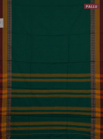 Narayanpet cotton saree green and maroon with plain body and thread thread woven simple border