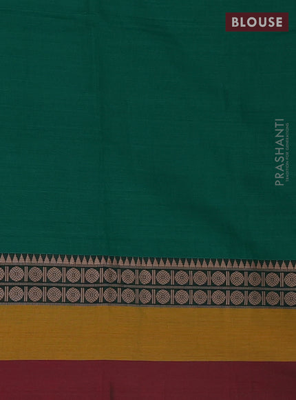 Narayanpet cotton saree green and maroon with plain body and thread thread woven simple border