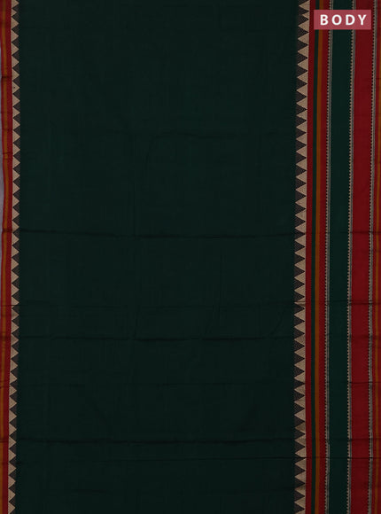 Narayanpet cotton saree green and maroon with plain body and long thread woven border