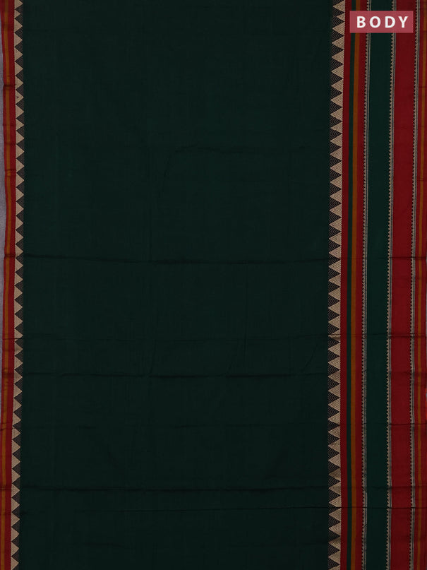 Narayanpet cotton saree green and maroon with plain body and long thread woven border