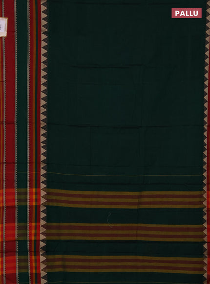 Narayanpet cotton saree green and maroon with plain body and long thread woven border