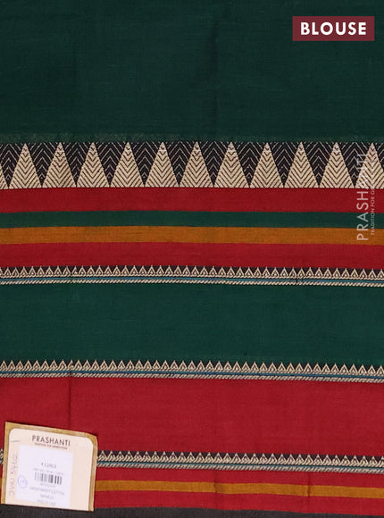 Narayanpet cotton saree green and maroon with plain body and long thread woven border