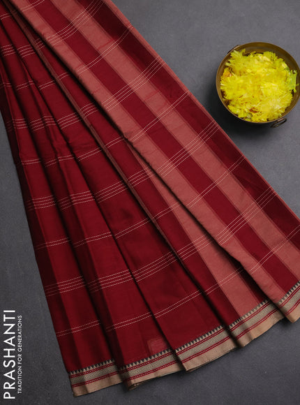 Narayanpet cotton saree maroon and beige with allover thread weaves and small threda woven border
