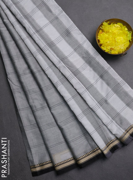 Narayanpet cotton saree grey and black with allover thread weaves and small threda woven border
