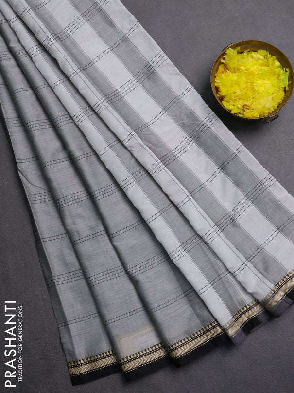 Narayanpet cotton saree grey and black with allover thread weaves and small threda woven border