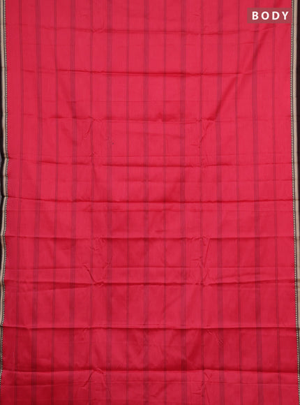 Narayanpet cotton saree tomato pink and maroon with allover thread weaves and small threda woven border