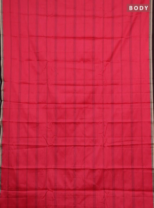 Narayanpet cotton saree tomato pink and maroon with allover thread weaves and small threda woven border