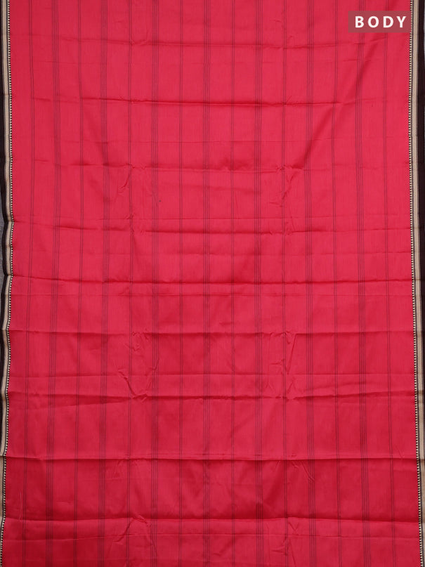 Narayanpet cotton saree tomato pink and maroon with allover thread weaves and small threda woven border