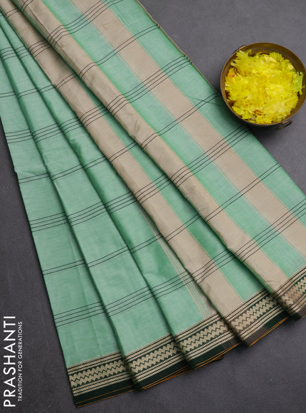 Narayanpet cotton saree teal green and green with allover thread weaves and small threda woven border