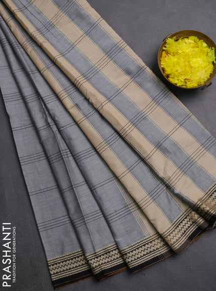 Narayanpet cotton saree grey and black with allover thread weaves and thread woven border