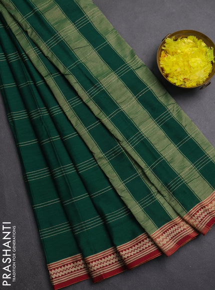 Narayanpet cotton saree green and maroon with allover thread weaves and thread woven border