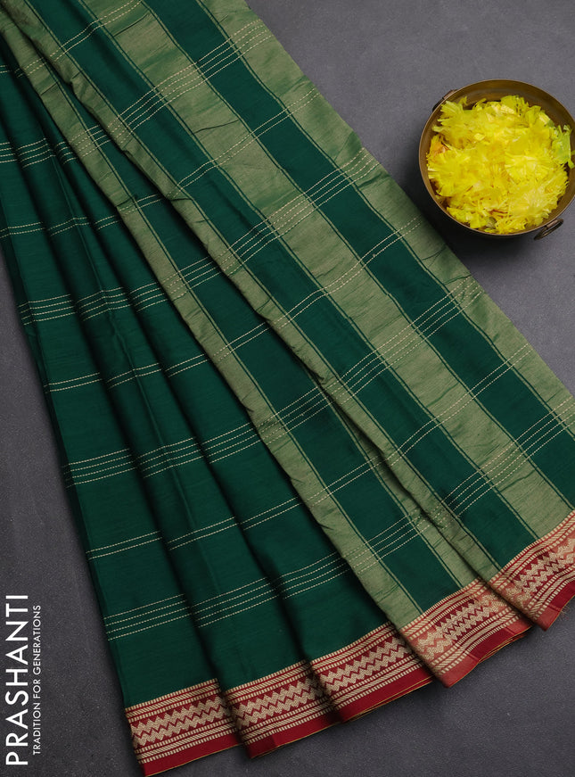 Narayanpet cotton saree green and maroon with allover thread weaves and thread woven border