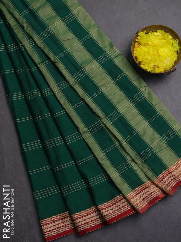 Narayanpet cotton saree green and maroon with allover thread weaves and thread woven border
