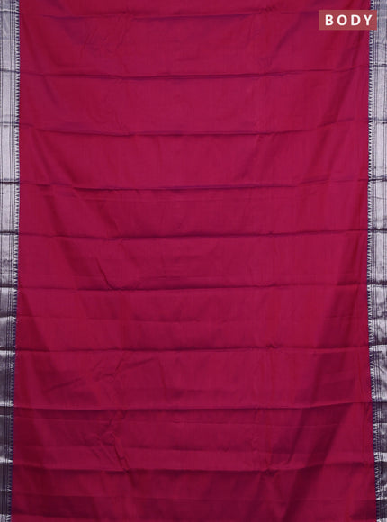 Narayanpet cotton saree magenta pink and green with plain body and silver zari woven border