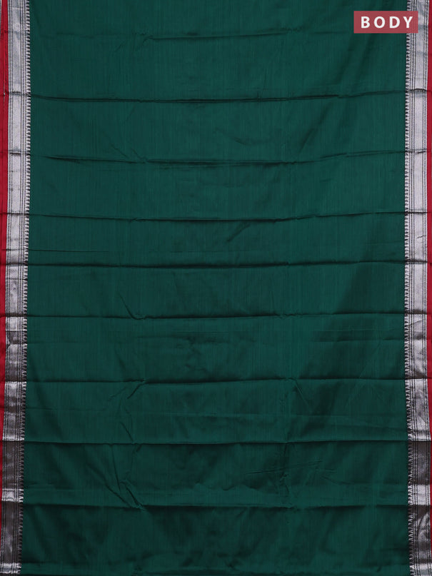 Narayanpet cotton saree green and maroon with plain body and silver zari woven border
