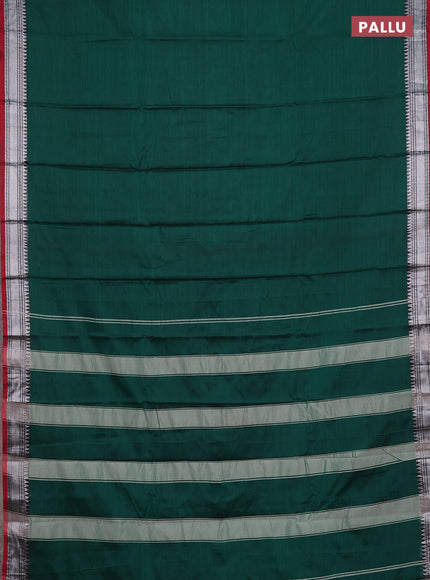 Narayanpet cotton saree green and maroon with plain body and silver zari woven border