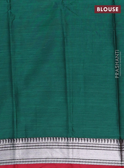 Narayanpet cotton saree green and maroon with plain body and silver zari woven border