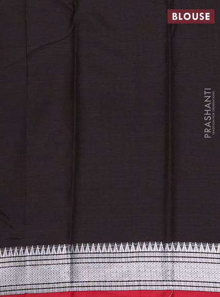 Narayanpet cotton saree coffee brown and maroon with plain body and silver zari woven border