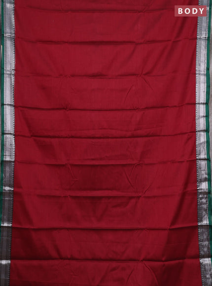 Narayanpet cotton saree maroon and green with plain body and silver zari woven border