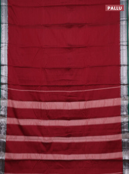Narayanpet cotton saree maroon and green with plain body and silver zari woven border