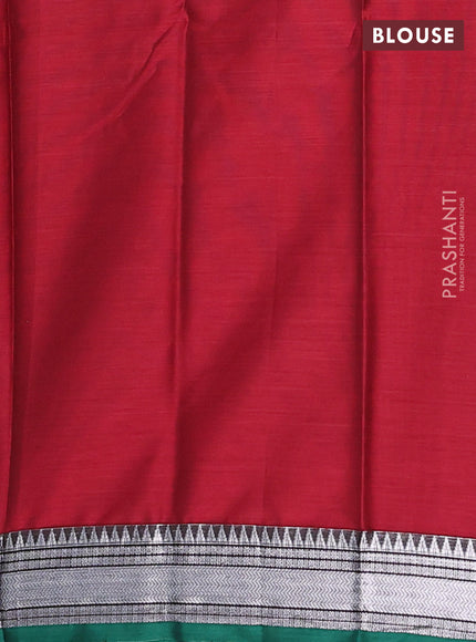 Narayanpet cotton saree maroon and green with plain body and silver zari woven border